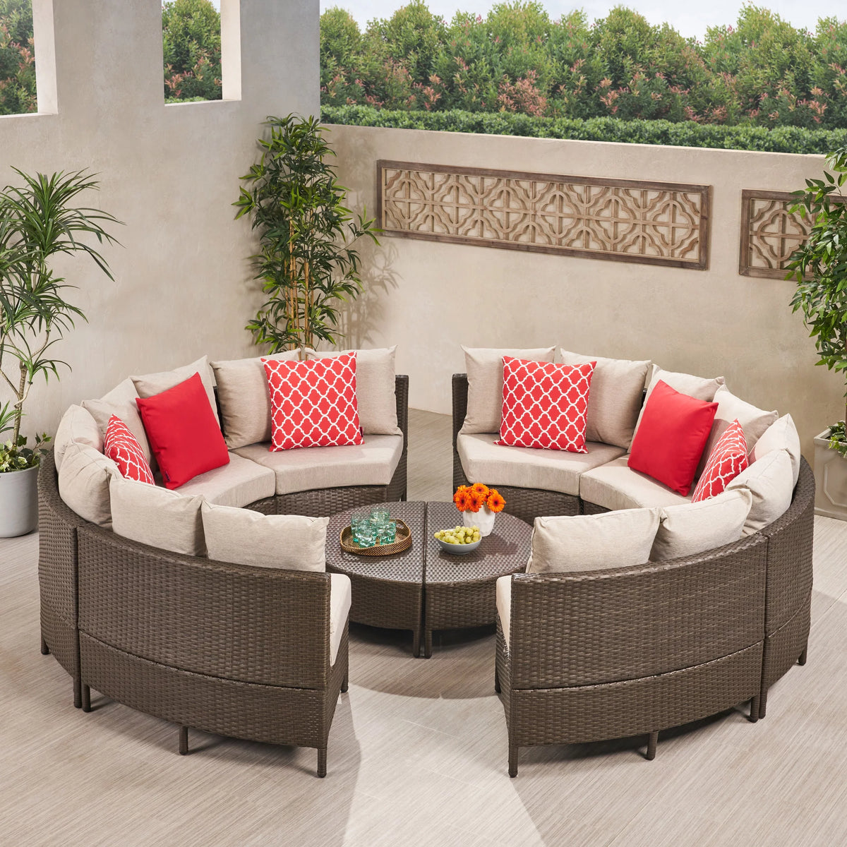 Light Brown Ceramic Grey 16 Seater Wicker Sofa Set with Cushions P3308