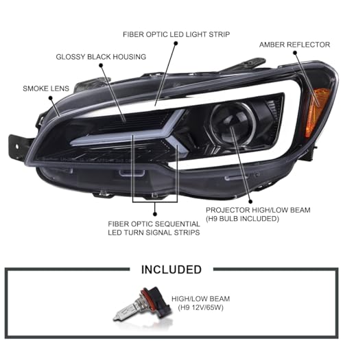Black Projector Headlights with Sequential LED Turn Signal, L + R Pair Headlamp Assembly D5650