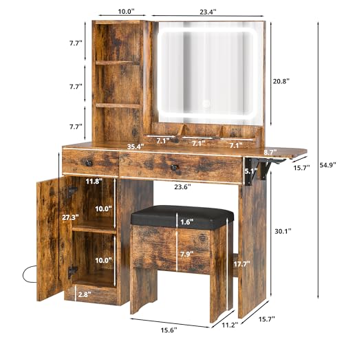 White Vanity Desk with Lighted Mirror and Stool J313902