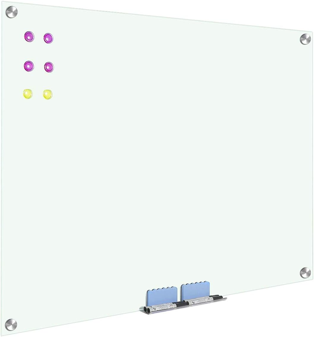 48x36 Magnetic Glass Whiteboard with 2 Erasers S40988