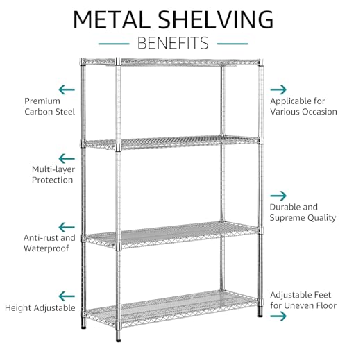 4 Tier Adjustable Heavy Duty Metal Wire Shelving Unit F6532