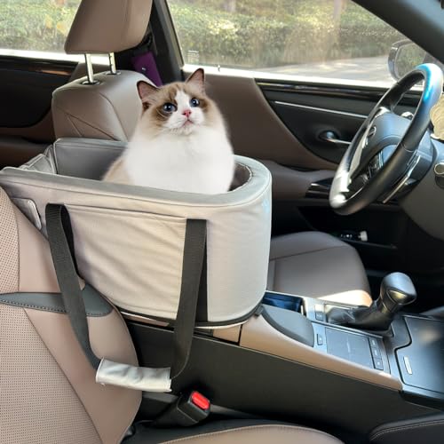 Small Dog Car Seat Center Console, Waterproof Grey Leather Pet Booster X81976