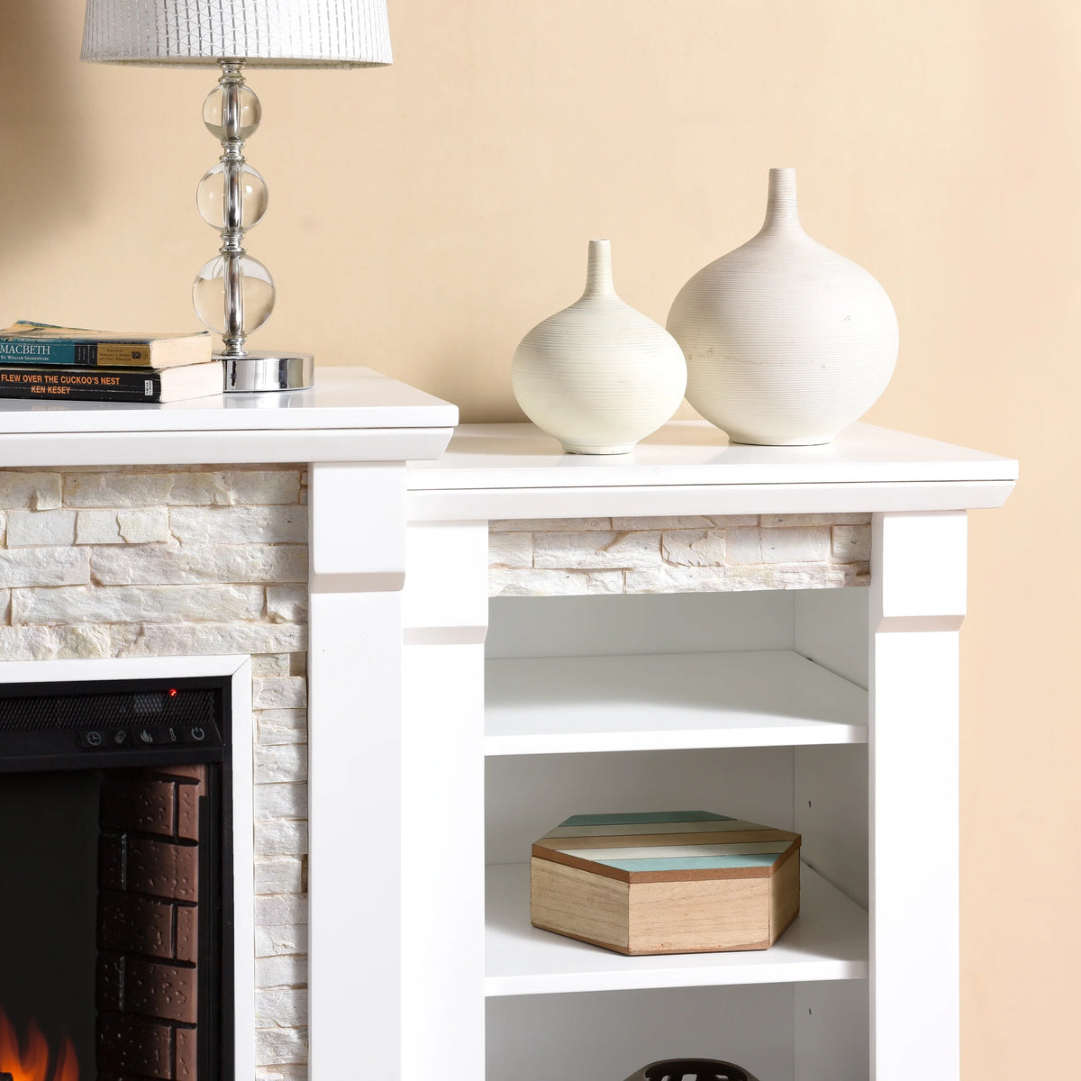 White Electric Fireplace with Bookcases C8345