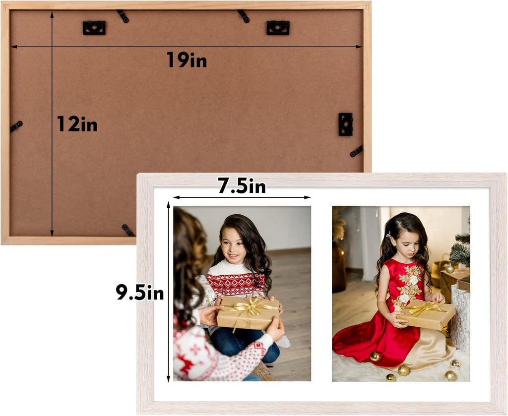 Set of 2 Distressed White Wood Picture Frame for Four 4x6 Photos or Two 8x10 Pictures with Real Glass Q405