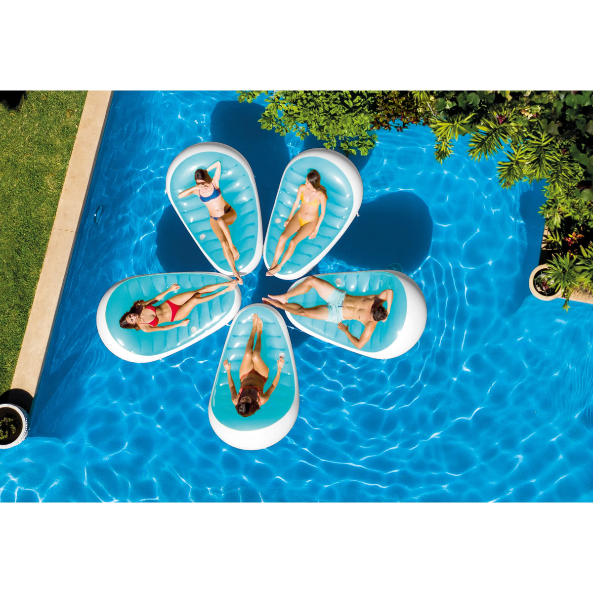 Blue & White Pool Float Lounger with Cupholder I507