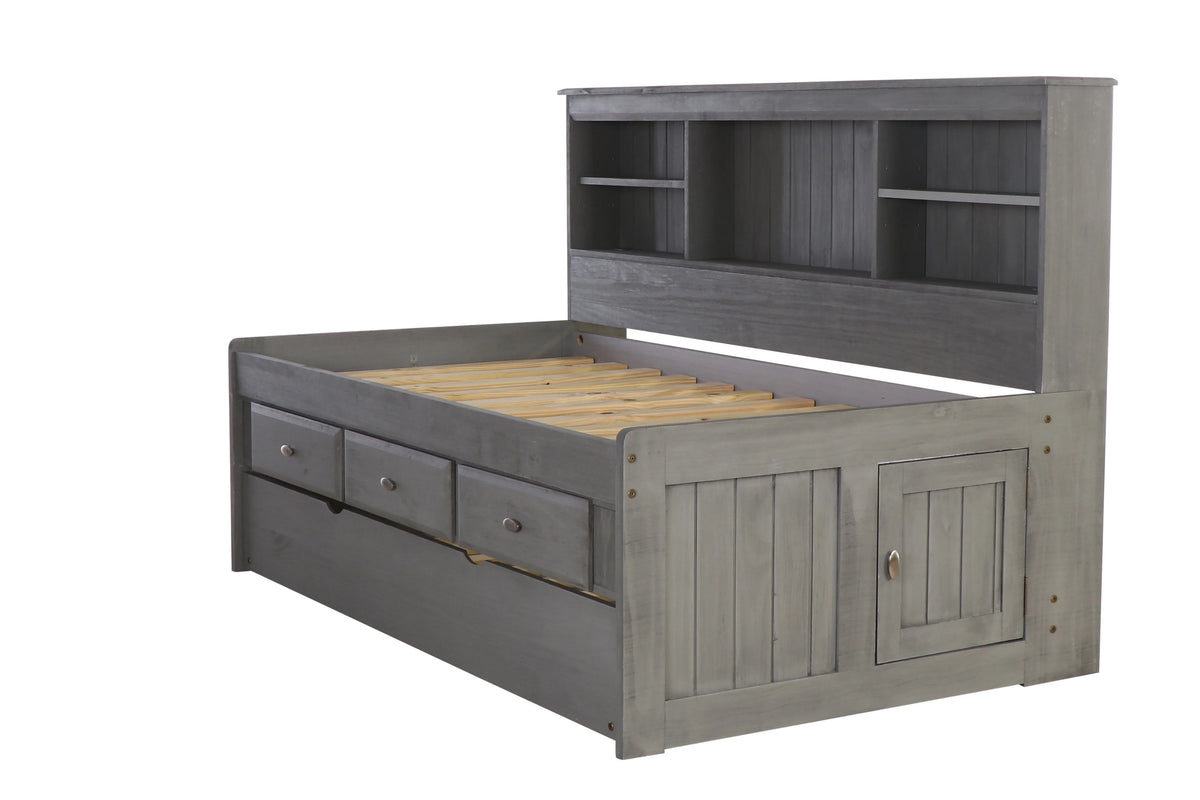 Twin Size Bed Frame with Headboard Bookcase Captain Day Bed with 3 Drawers & Trundle, Charcoal T727