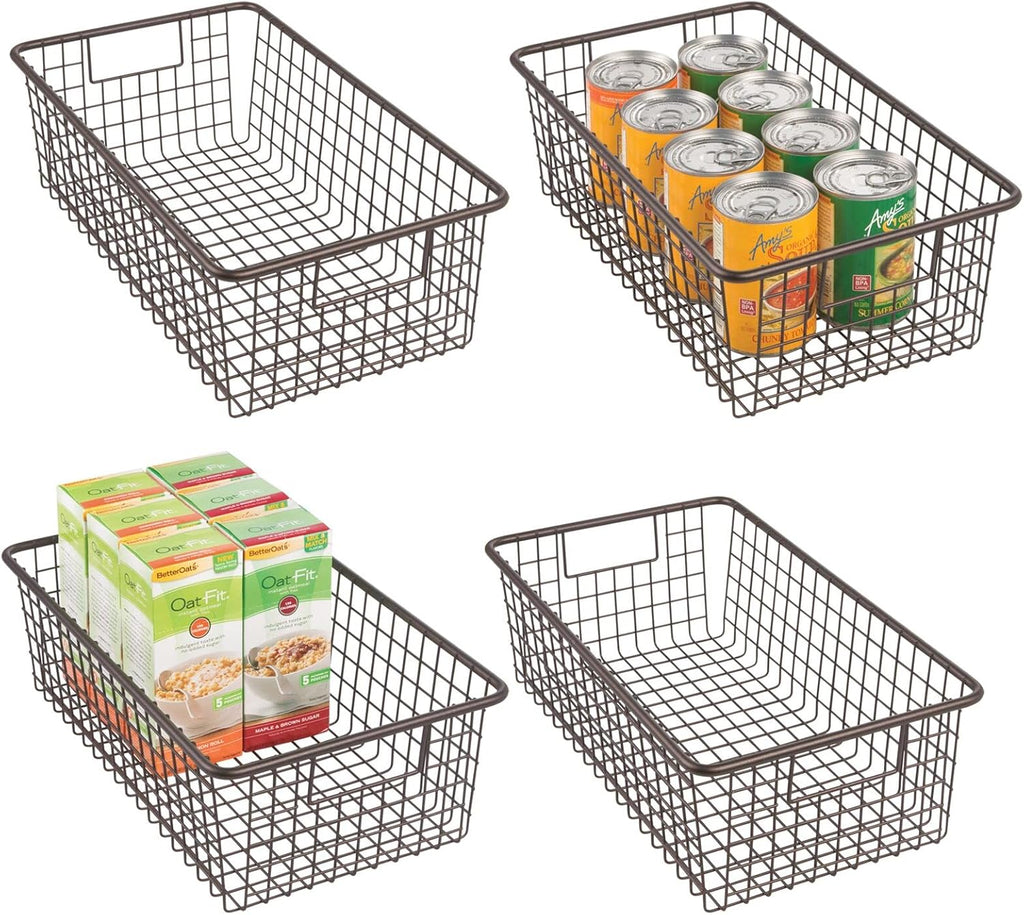Bronze Metal Wire Storage Organizer Bin Basket with Handles, 4 Pack J578