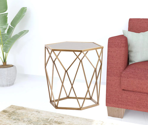 19 in. Mirrored Glass Hexagon End Table B36211