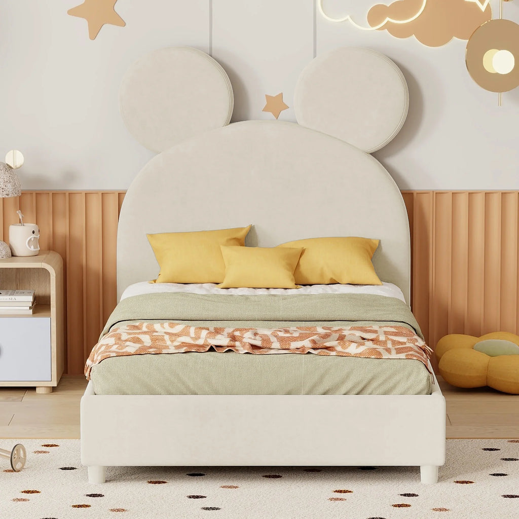 Twin Size Upholstered Bed Frame with Bear Ear Headboard E330