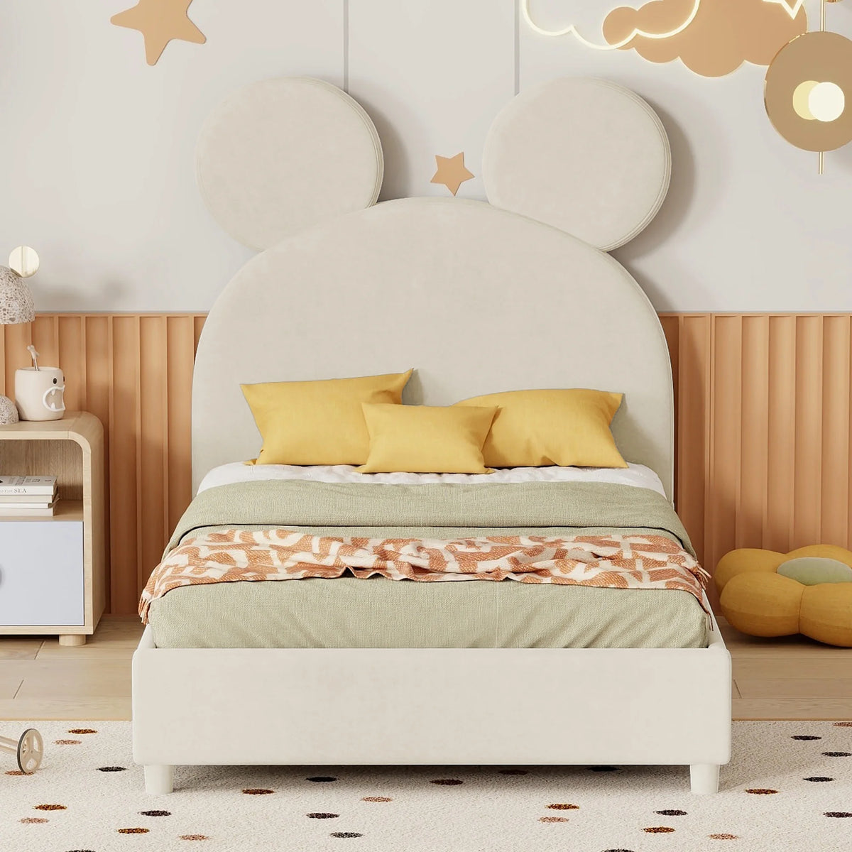 Twin Size Upholstered Bed Frame with Bear Ear Headboard E330