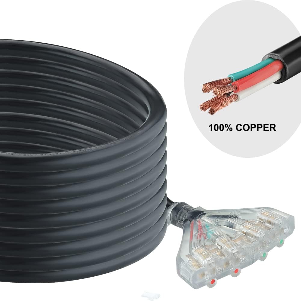 25 Feet 30 Amp 10 Gauge 4 Prong Generator Extension Cord 125/250V 7500W Pack of 2 I350799