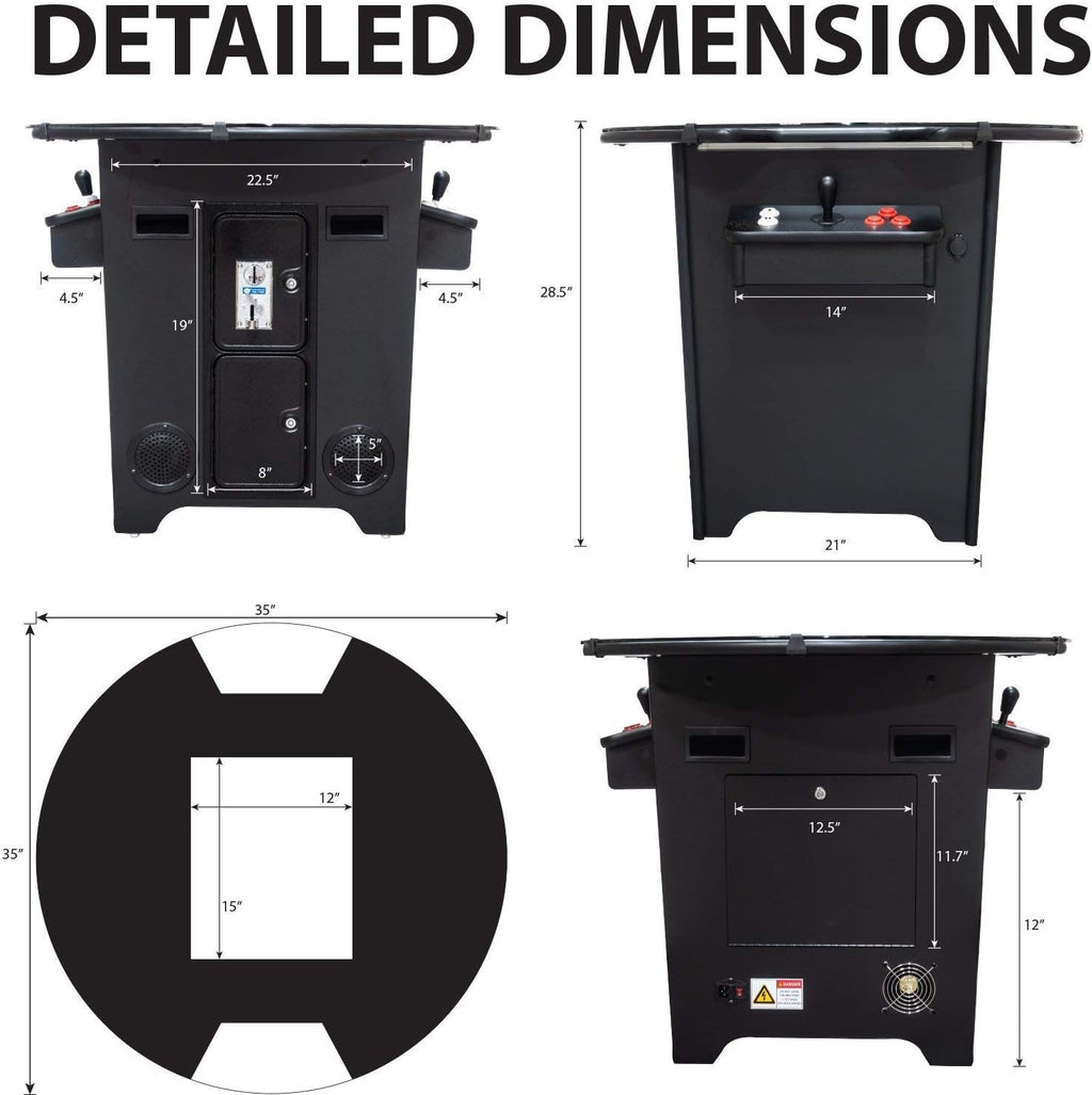 Full Size Cocktail Arcade Table Machine with 22 LCD Screen, Round Glass Top, 2 Player, 412 Games G910