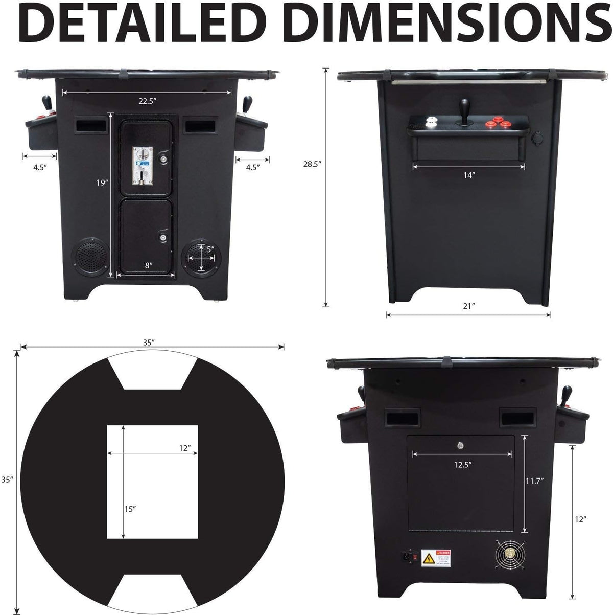 Full Size Cocktail Arcade Table Machine with 22 LCD Screen, Round Glass Top, 2 Player, 412 Games G910