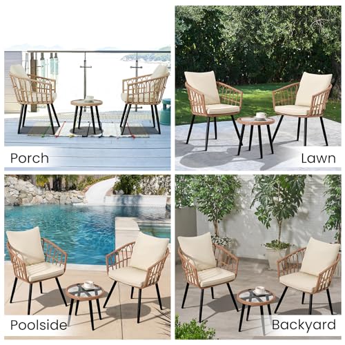 Beige 3 Piece Outdoor Wicker Bistro Set with Cushions Z85874