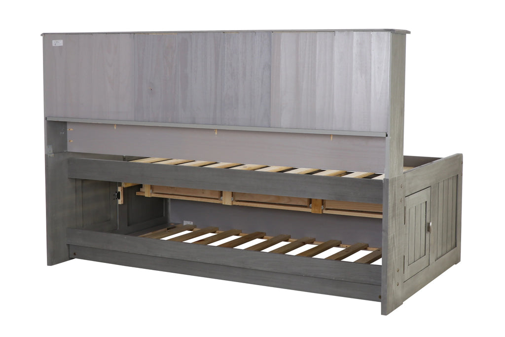 Twin Size Bed Frame with Headboard Bookcase Captain Day Bed with 3 Drawers & Trundle, Charcoal T727