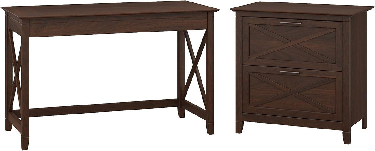 48W Writing Desk with 2 Drawer Lateral File Cabinet in Washed Gray J9894