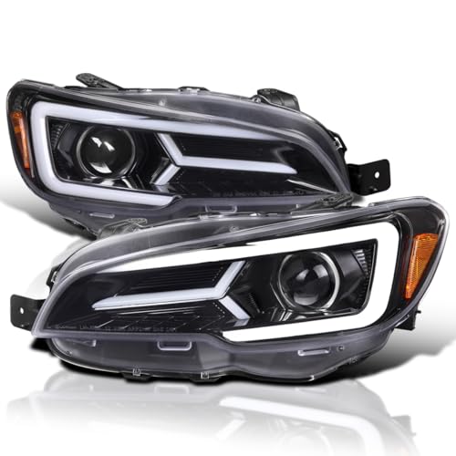 Black Projector Headlights with Sequential LED Turn Signal, L + R Pair Headlamp Assembly D5650