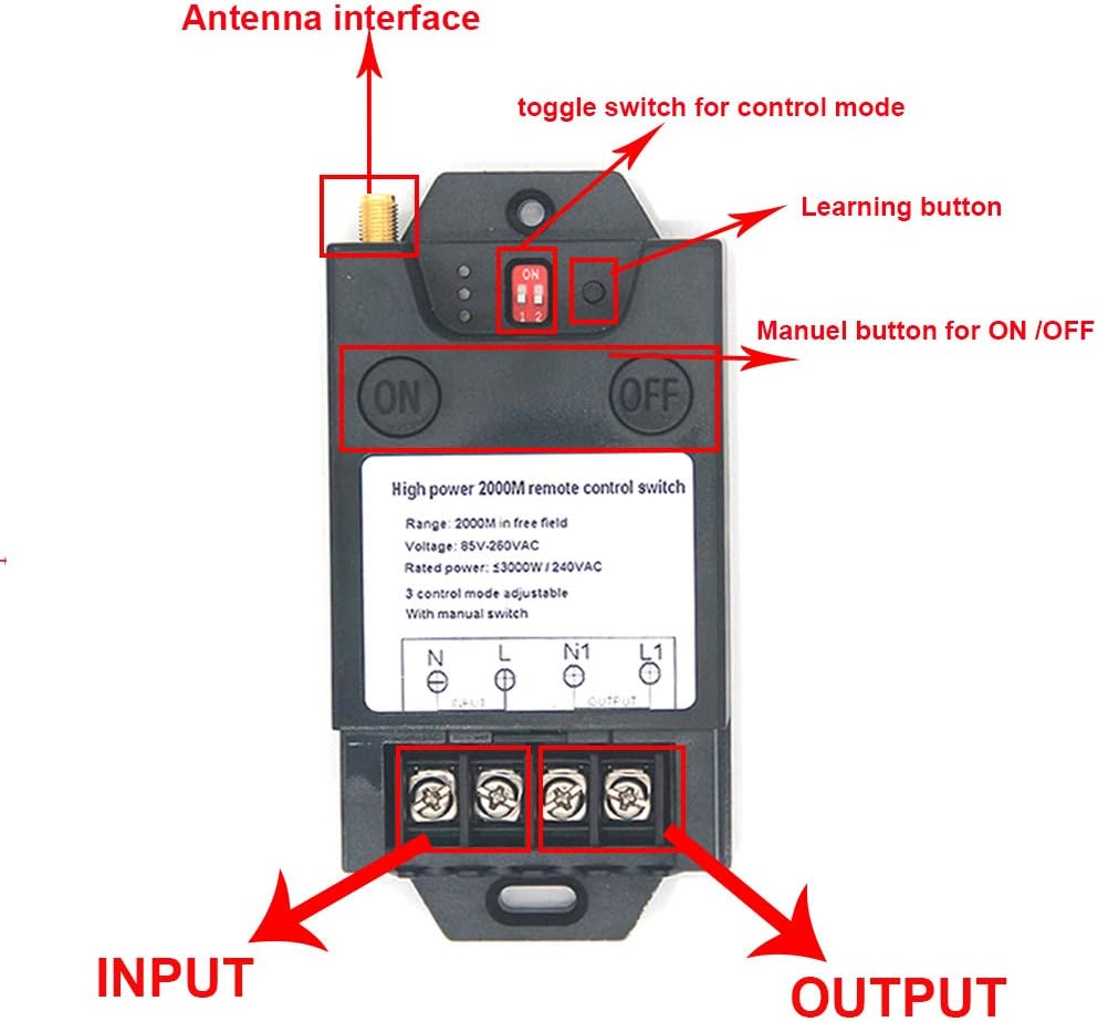 2000 Meters Wireless Remote Control Switch AC 110V 220V Relay Transmitter Pack of 2 U72135