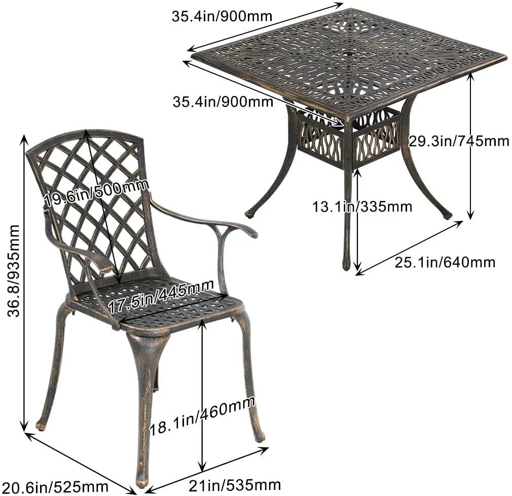 Outdoor Dining Table Set with 4 Wrought Iron Chairs K8802