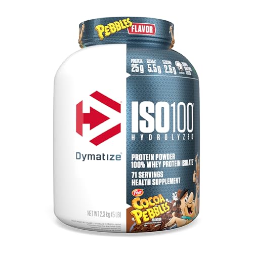 Dymatize x Fruity Pebbles ISO100 Whey Protein Powder Isolate, 25g of Protein, 20 Servings, 5.5g BCAAs, 120 Cal., Gluten Free, 1g Fat, 1g Sugar, 2g Carb M2509