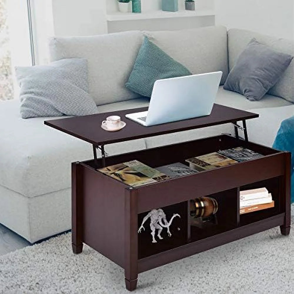 Espresso Lift Top Coffee Table with Hidden Compartment L4753