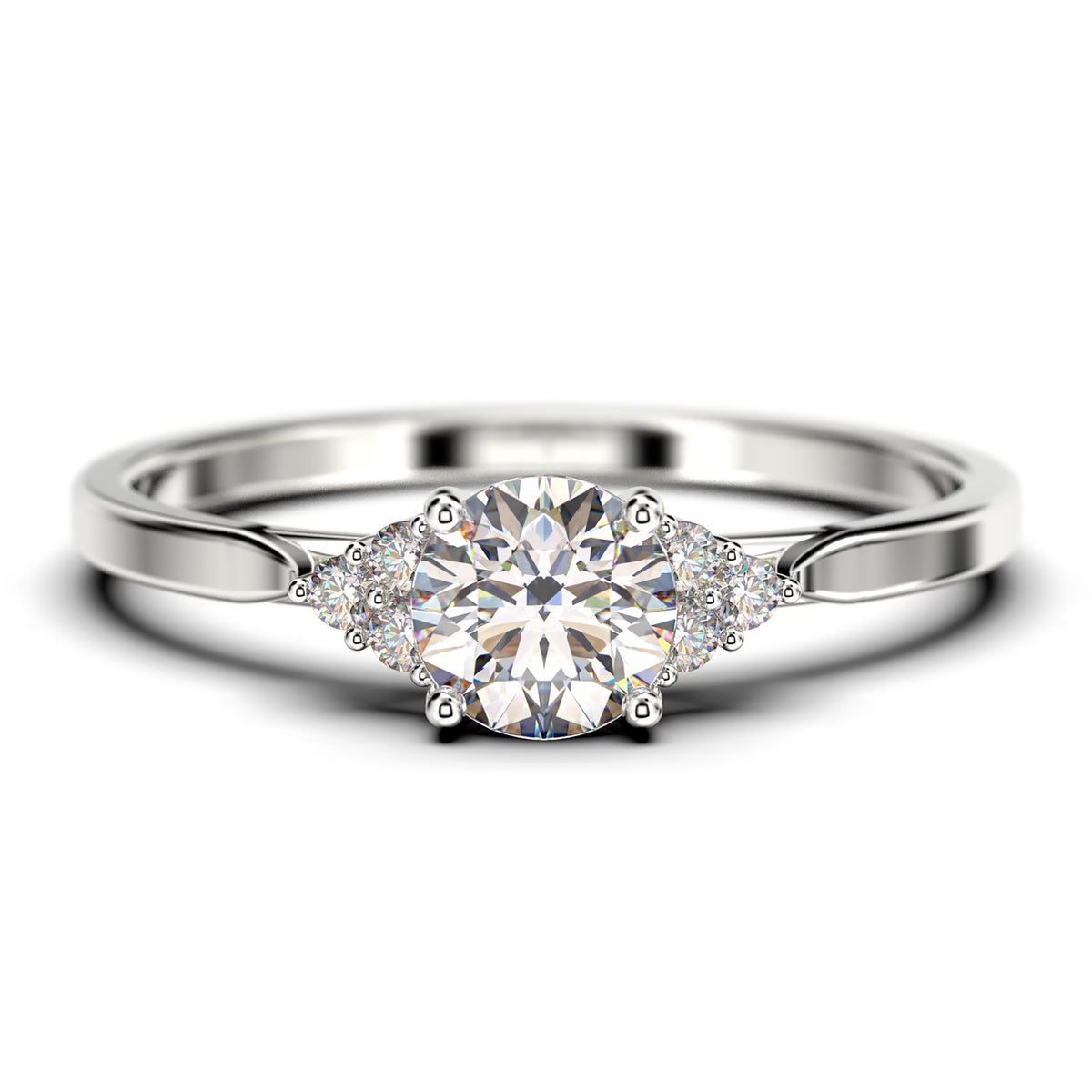 1.25 Carat Round Cut Moissanite Engagement Ring in 925 Sterling Silver With 18k White Gold Plating R539