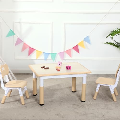 Pink Height-Adjustable Kids Table and Chairs Set with 2 Chairs W585