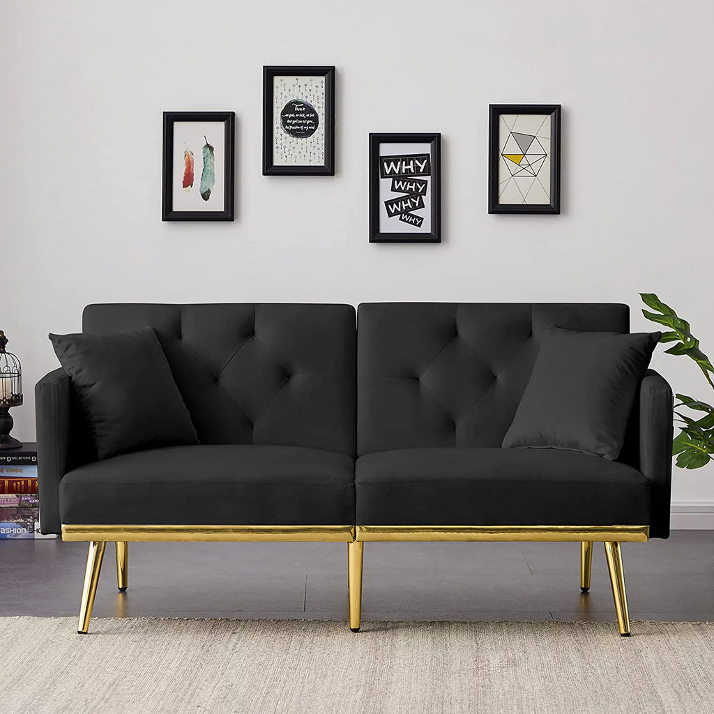Pink Velvet Convertible Futon Sofa Bed J669