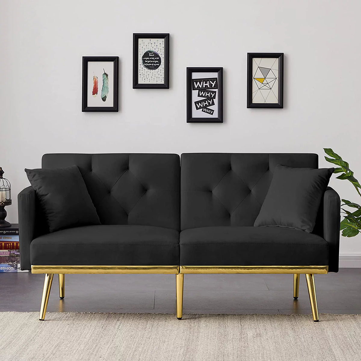 Pink Velvet Convertible Futon Sofa Bed J669
