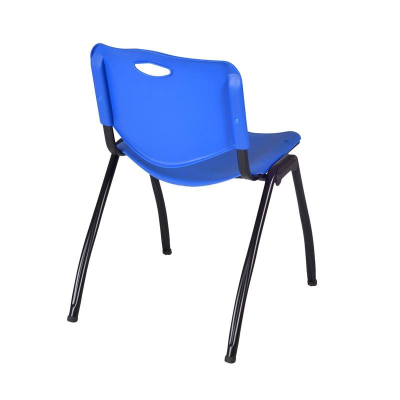 Mocha Walnut Round Breakroom Table with 4 Blue Stack Chairs N954