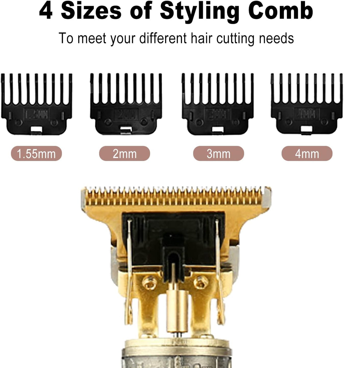 Cordless Hair & Beard Trimmer with 4 Guide Combs, Rechargeable T-Blade Hair Clippers, Bronze K883673