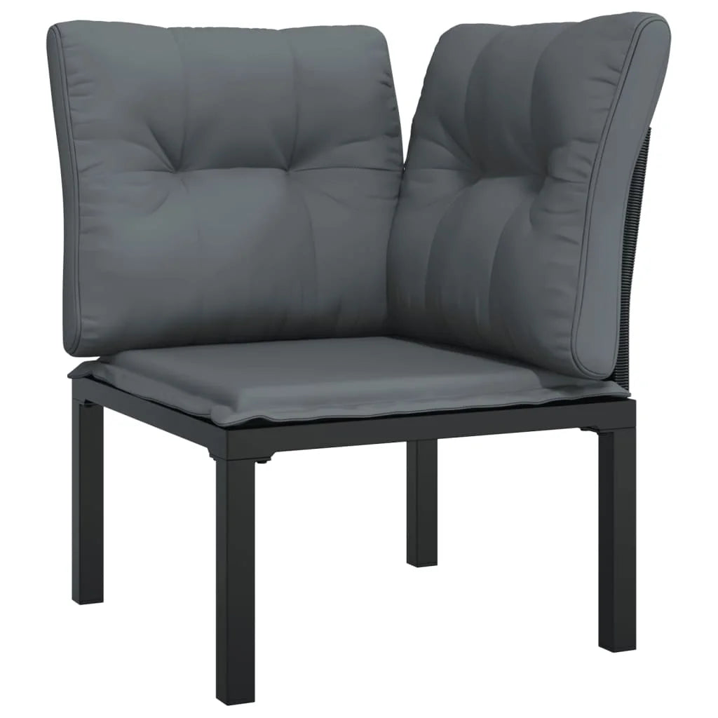 5 Piece Outdoor Patio Furniture Set, Black Poly Rattan Sectional Sofa with Dark Gray Cushions X2419