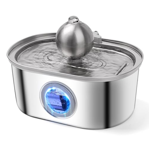108oz/3.2L Stainless Steel Cat Water Fountain with Water Level Window Q886