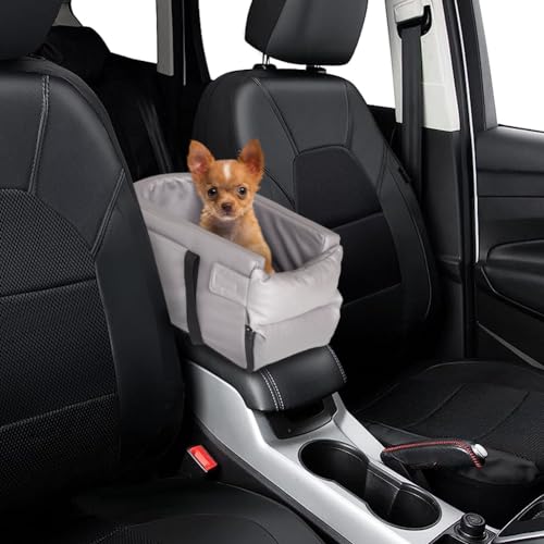 Small Dog Car Seat Center Console, Waterproof Grey Leather Pet Booster X81976