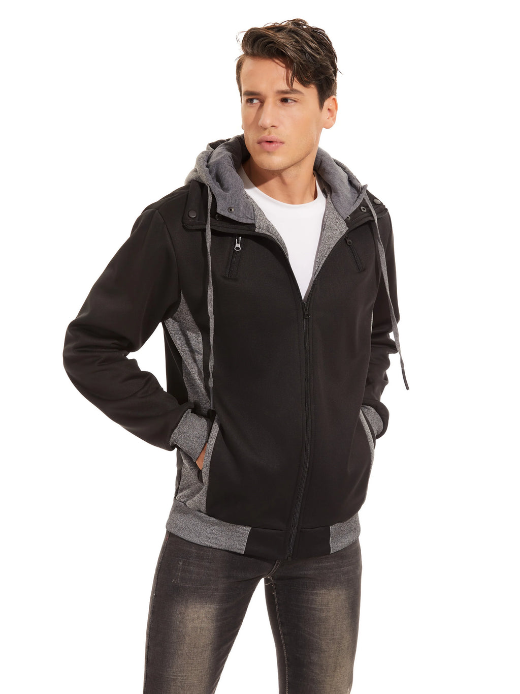 Black Fleece Zipper Hoodie V865023