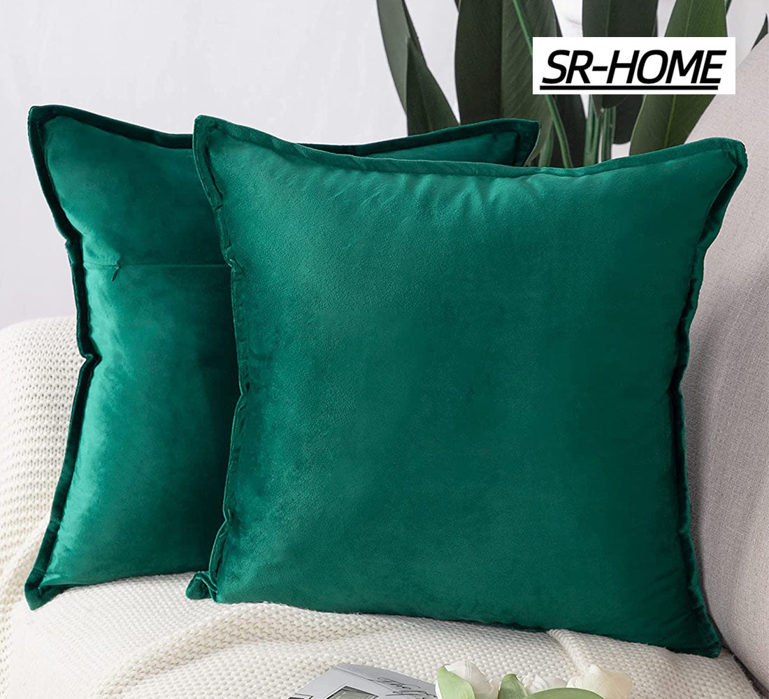 Set of 2 Super Soft Velvet Decorative Throw Pillow Covers Square with Fringe Cushion Case E300537