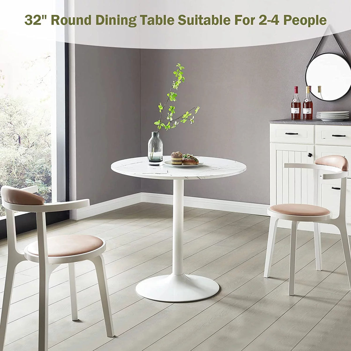Round Dining Table with Faux Marble Top and Pedestal Base J58430