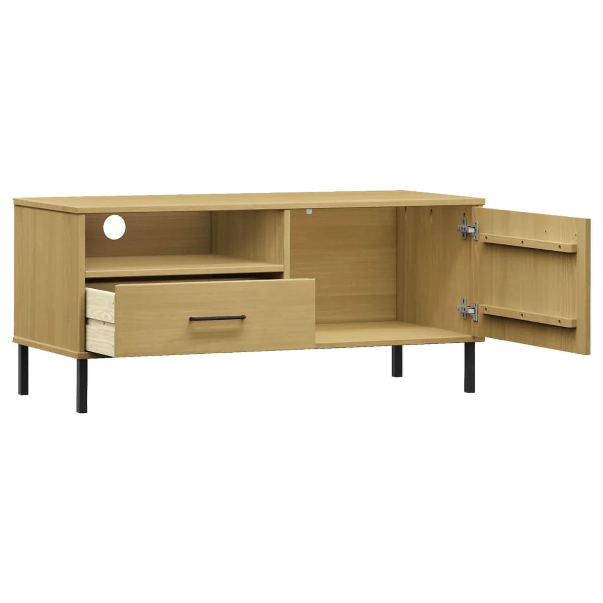 Pine Wood TV Cabinet with Storage Drawer, Door and Shelf B860