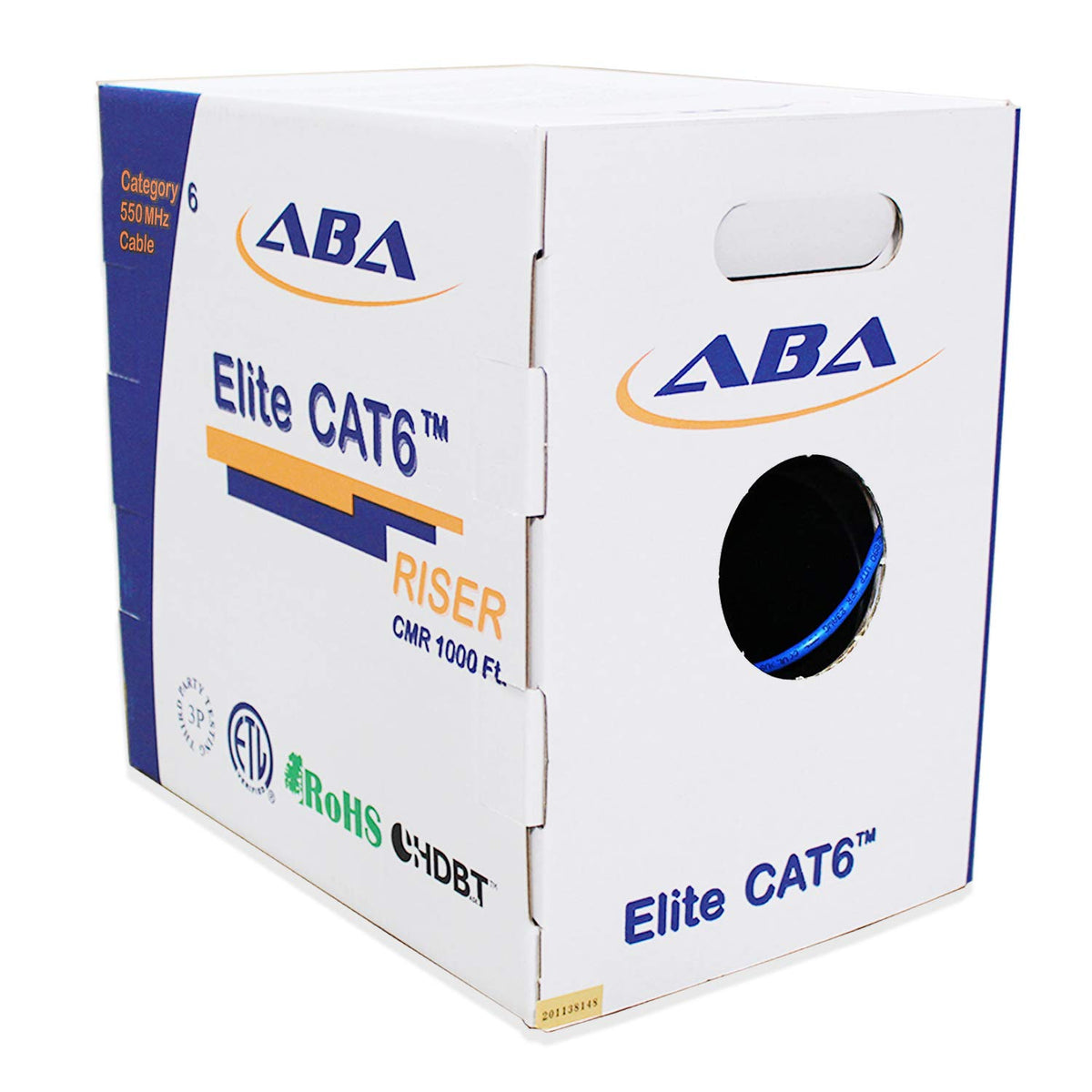 Cat6 Riser Ethernet Cable 1000ft Blue UTP 23AWG Solid Bare Copper Bulk LAN Cable Y74386