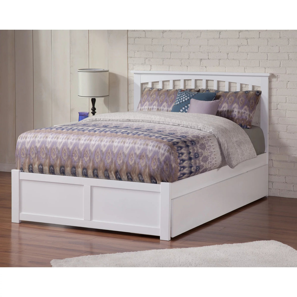 Queen Solid Wood Bed with Twin XL Trundle in White A346038