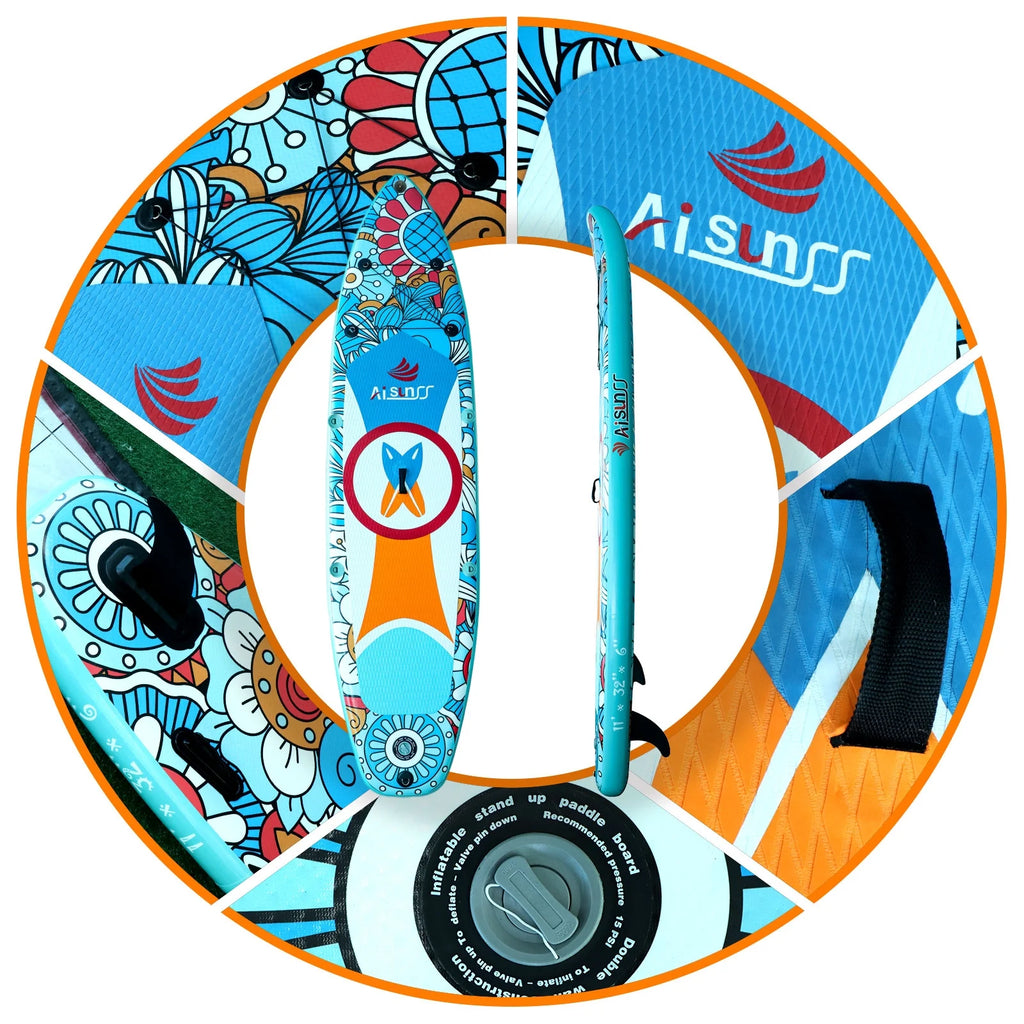 Inflatable Paddle Board with Non-Slip mat, safety Leash, Waterproof Phone Bag, Double Action Pump, Adjustable Aluminum Paddle J6071
