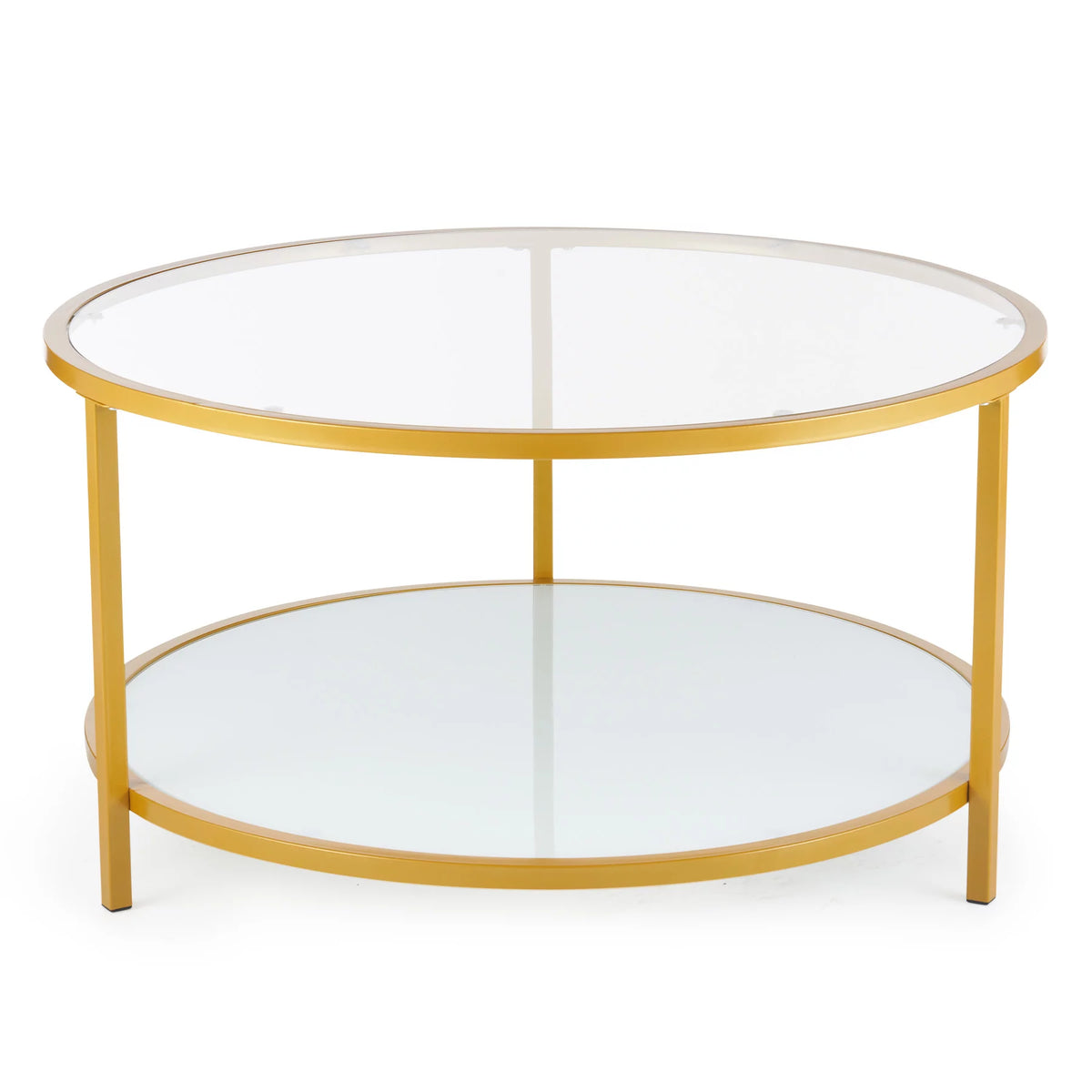 Glass Coffee Table with Storage Shelf Metal Frame Gold I98952