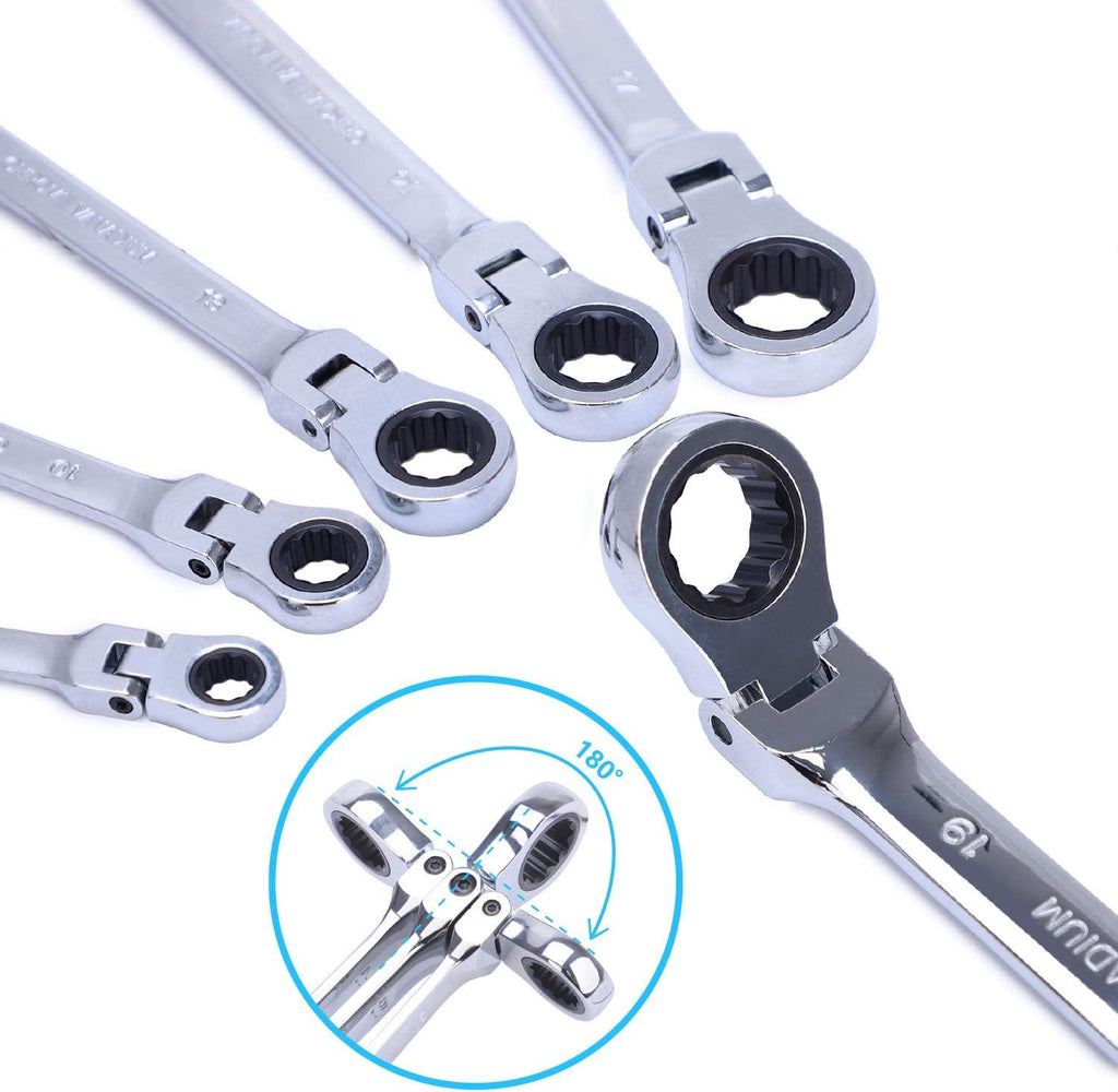 8-19mm Chrome Vanadium Steel Ratchet Wrench Set with Organizer Pouch, 6-Piece Pack of 2 Q6830