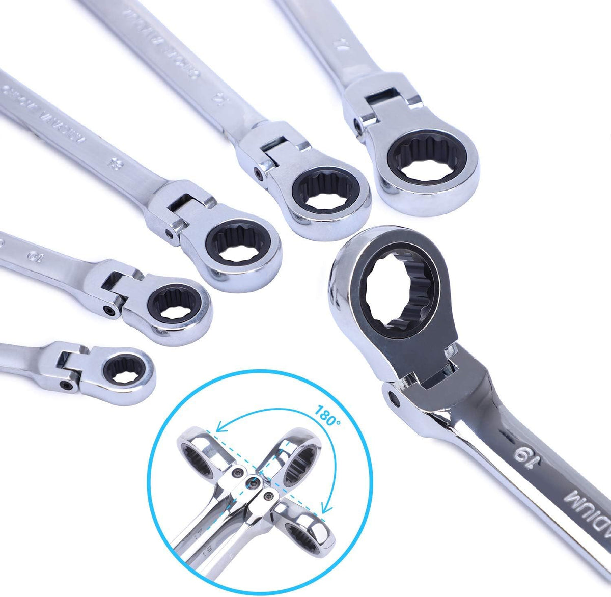 8-19mm Chrome Vanadium Steel Ratchet Wrench Set with Organizer Pouch, 6-Piece Pack of 2 Q6830