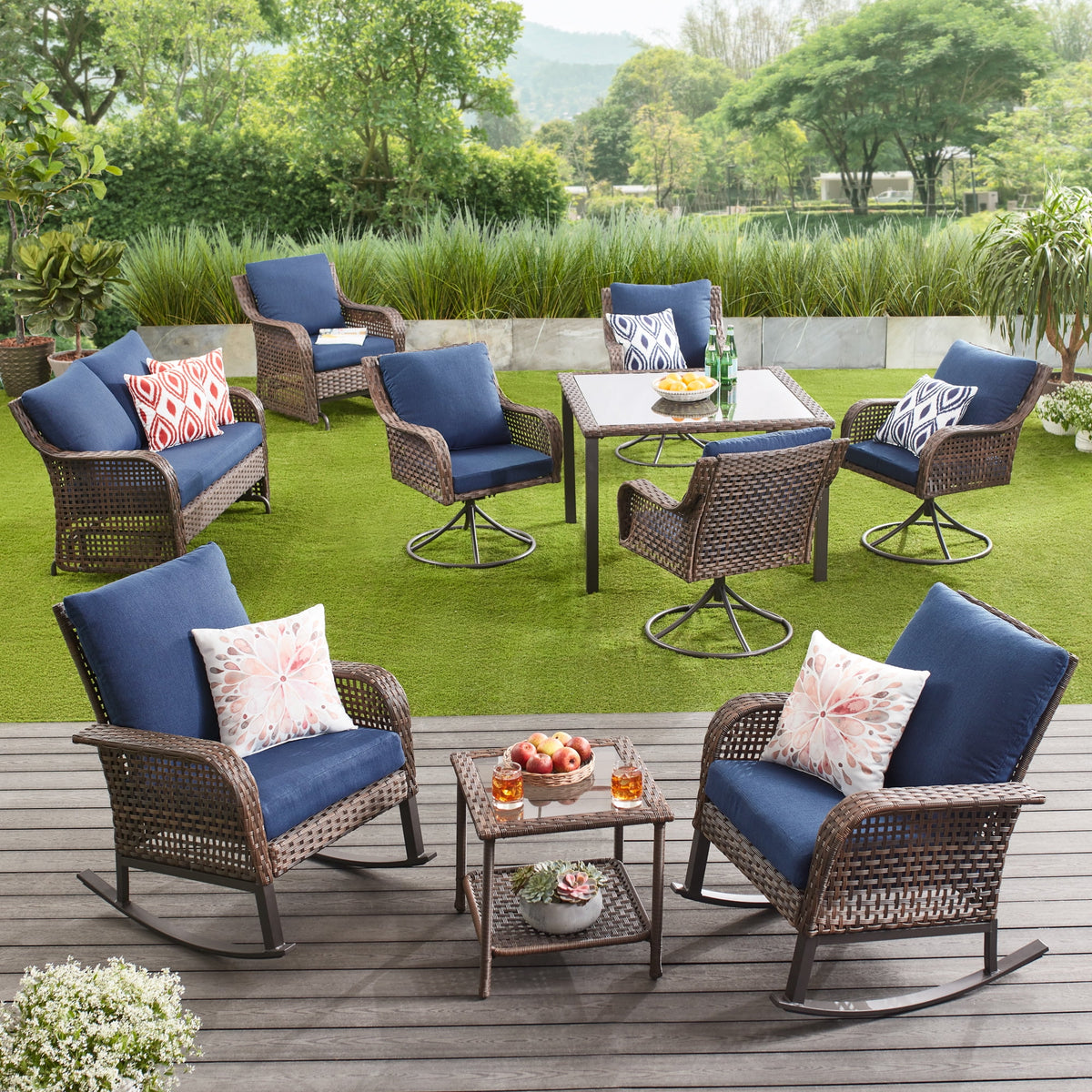 Blue Wicker Reclining Chaise Lounge G446