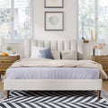 Beige Upholstered Queen Platform Bed Frame with Tufted Headboard K964602