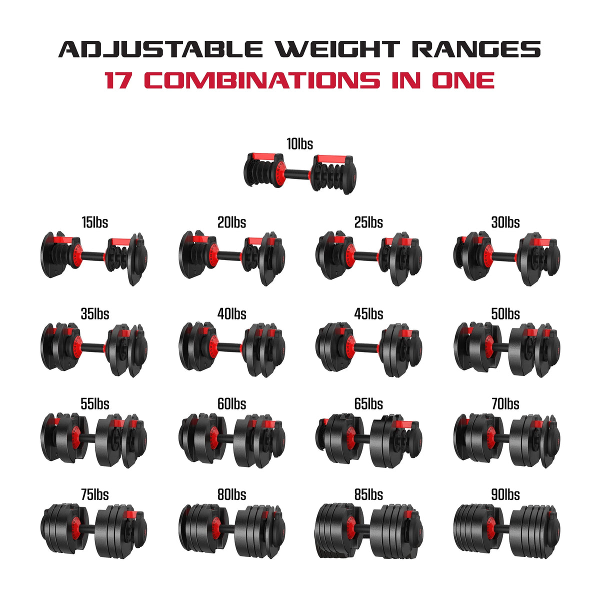 Adjustable Dumbbell 10-90 lbs Black W912