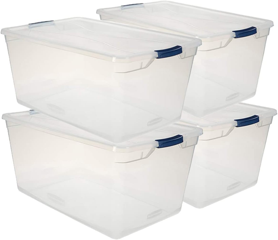 Clear 41 QT Pack of 4 Stackable Plastic Storage Containers with Latching Lids P3055