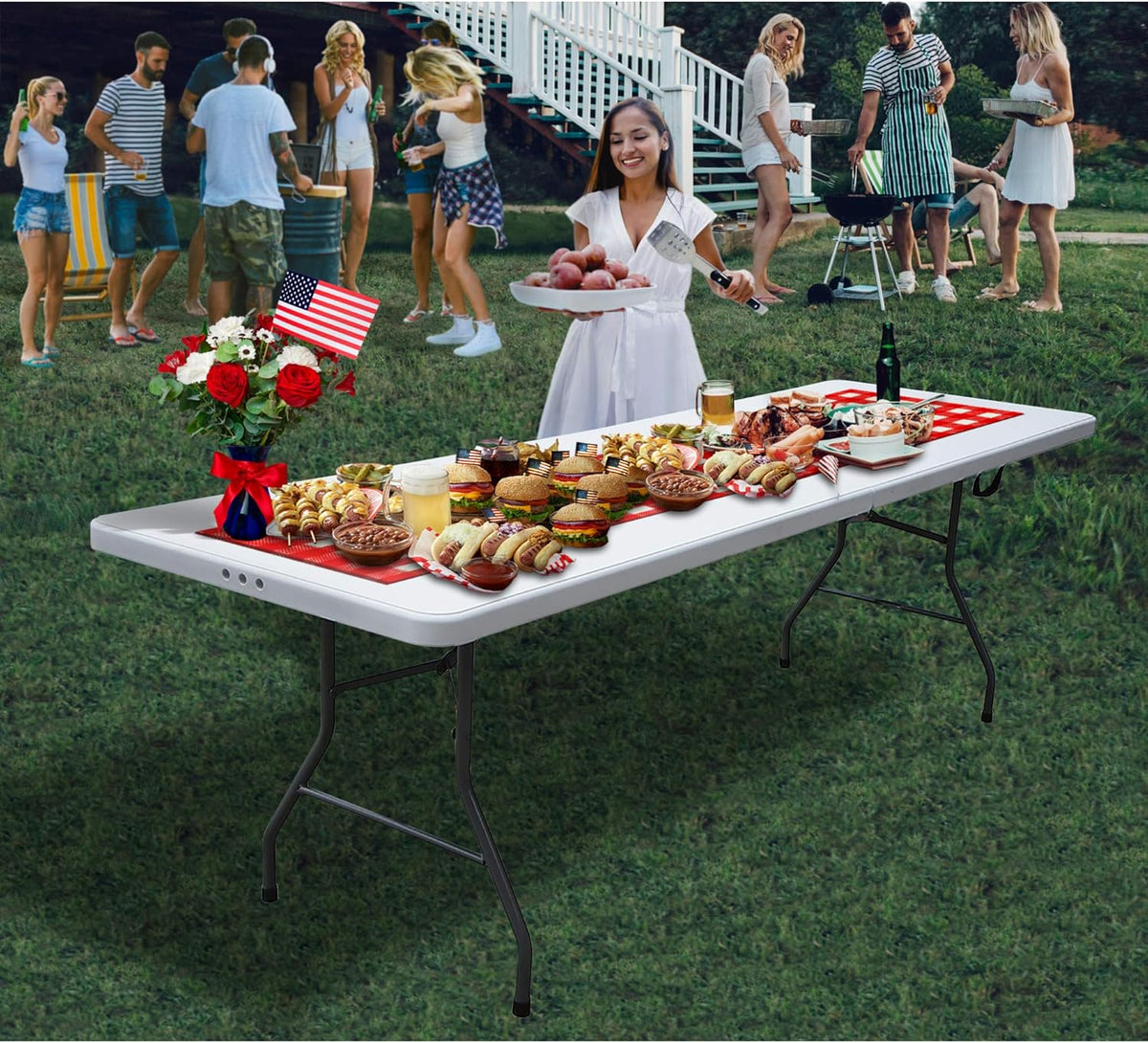 White 8 Foot Plastic Resin Folding Table U154