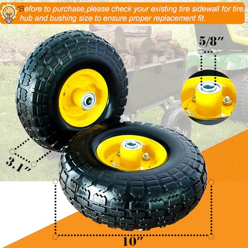 10" Flat Free Solid Tire and Wheel with 5/8" Bearings, 2 Pack R443012